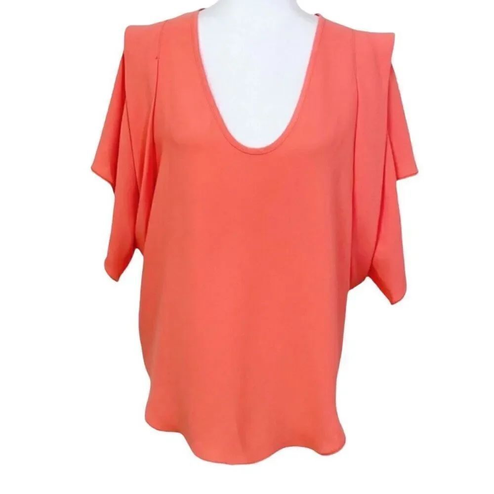 Trina Turk Hula Flutter Sleeve Popover Blouse Medium Coral